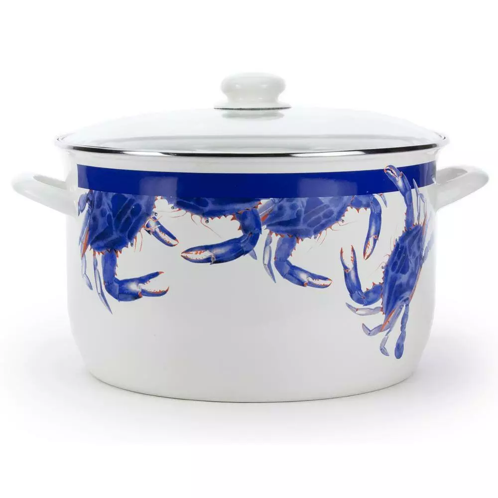 Blue Crab 18 qt. Porcelain-Coated Steel Stock Pot in Blue with Glass Lid by Golden Rabbit 5 Blue Crab 18 qt. Porcelain-Coated Steel Stock Pot in Blue with Glass Lid by Golden Rabbit - Image 3