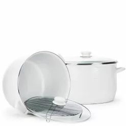 Enamelware 18 qt. Porcelain-Coated Steel Stock Pot in Solid White with Glass Lid by Golden Rabbit