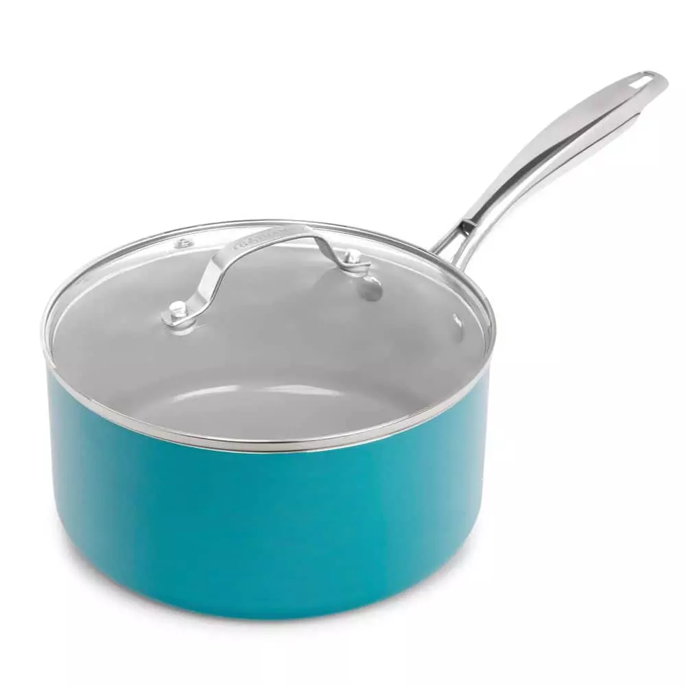 Aqua Blue 3 qt. Aluminum Ceramic Nonstick Saucepan with Glass Lid by Gotham Steel 3 Aqua Blue 3 qt. Aluminum Ceramic Nonstick Saucepan with Glass Lid by Gotham Steel