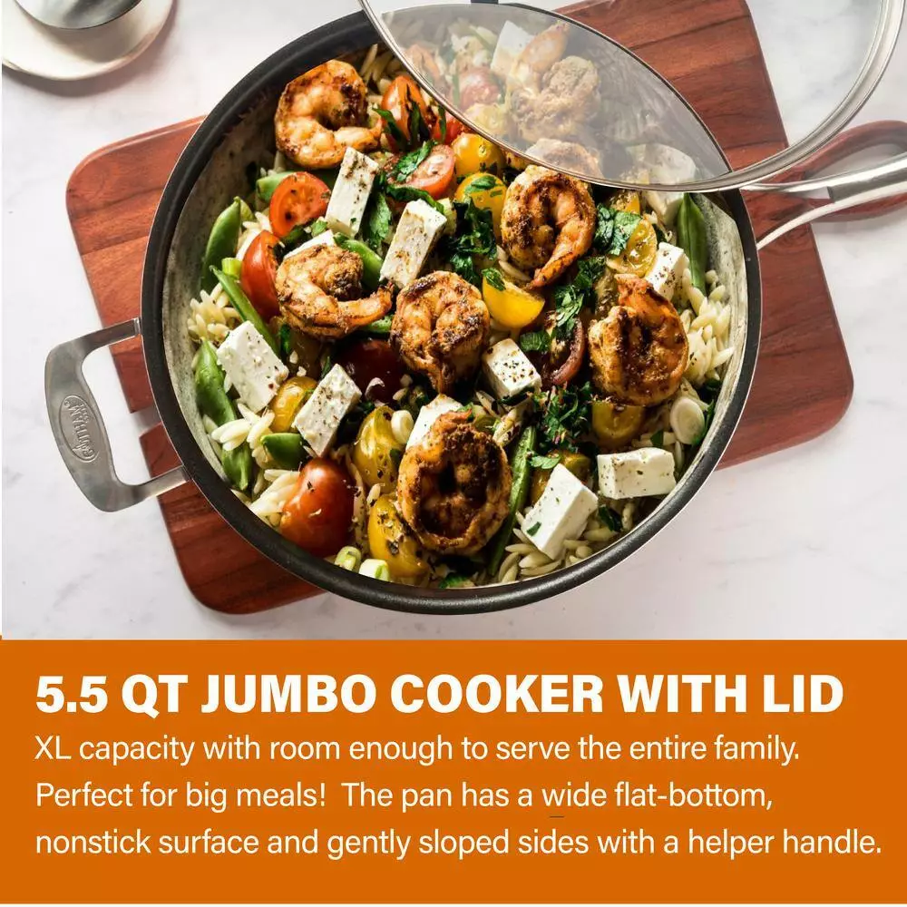 5.5 qt. Aluminum Cast Textured Coating Non-Stick Deep Saute Pan with Glass Lid and Helper Handle by Gotham Steel 7 5.5 qt. Aluminum Cast Textured Coating Non-Stick Deep Saute Pan with Glass Lid and Helper Handle by Gotham Steel - Image 5