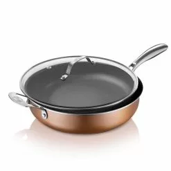 5.5 qt. Aluminum Cast Textured Coating Non-Stick Deep Saute Pan with Glass Lid and Helper Handle by Gotham Steel