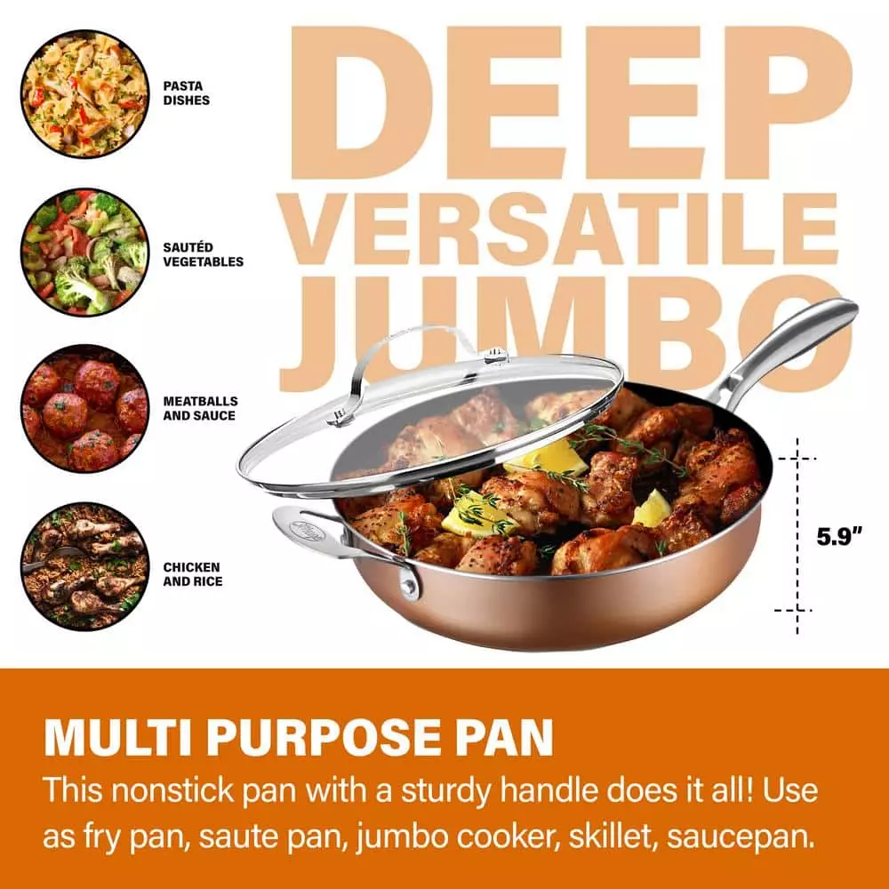 5.5 qt. Aluminum Cast Textured Coating Non-Stick Deep Saute Pan with Glass Lid and Helper Handle by Gotham Steel 4 5.5 qt. Aluminum Cast Textured Coating Non-Stick Deep Saute Pan with Glass Lid and Helper Handle by Gotham Steel - Image 2