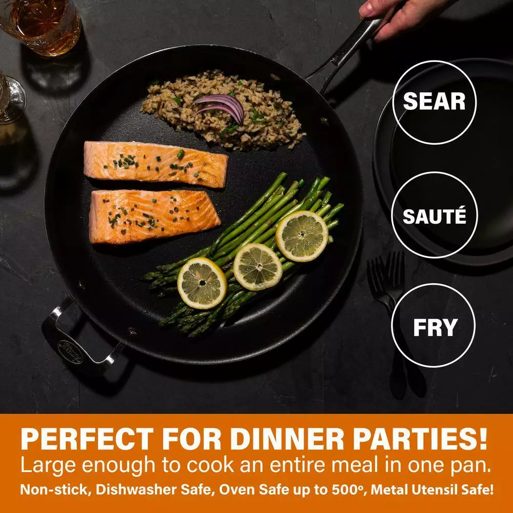 5.5 qt. Aluminum Cast Textured Coating Non-Stick Deep Saute Pan with Glass Lid and Helper Handle by Gotham Steel 8 5.5 qt. Aluminum Cast Textured Coating Non-Stick Deep Saute Pan with Glass Lid and Helper Handle by Gotham Steel - Image 6