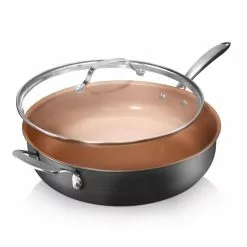 Professional 5.5 qt. Aluminum Ti-Ceramic Non-Stick Deep Saute Pan with Glass Lid and Helper Handle by Gotham Steel
