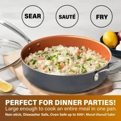 Professional 5.5 qt. Aluminum Ti-Ceramic Non-Stick Deep Saute Pan with Glass Lid and Helper Handle by Gotham Steel -Cookware Sales Shop gotham steel saute pans 7342 76 1000