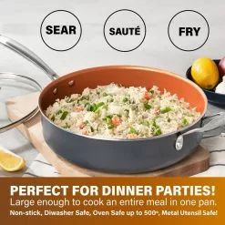 Professional 5.5 qt. Aluminum Ti-Ceramic Non-Stick Deep Saute Pan with Glass Lid and Helper Handle by Gotham Steel -Cookware Sales Shop gotham steel saute pans 7342 fa 1000