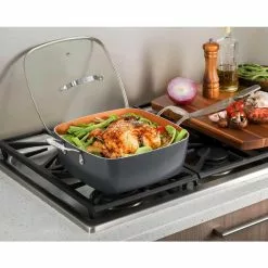 6 qt. Aluminum Ti-Ceramic Nonstick Deep Square All-in-One Casserole Pan Set by Gotham Steel -Cookware Sales Shop gotham steel stock pots 1492 4f 1000