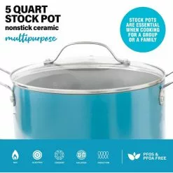 Aqua Blue 5 qt. Aluminum Ceramic Nonstick Stock Pot with Glass Lid by Gotham Steel -Cookware Sales Shop gotham steel stock pots 7518 4f 1000