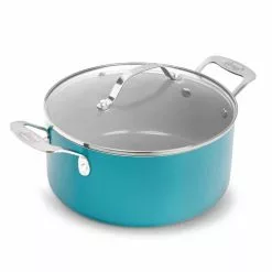 Aqua Blue 5 qt. Aluminum Ceramic Nonstick Stock Pot with Glass Lid by Gotham Steel