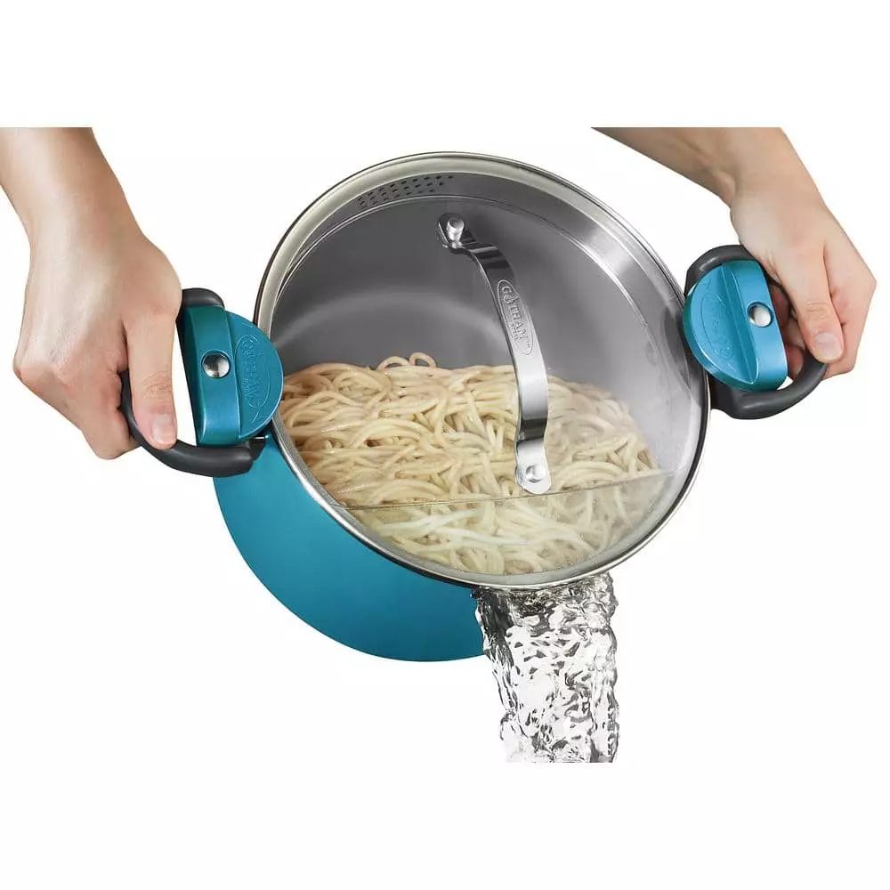 Aqua Blue 5 qt. Non-Stick Aluminum Ti-Ceramic Pasta Pot with Built-In Strainer and Twist N' Lock Handles by Gotham Steel 3 Aqua Blue 5 qt. Non-Stick Aluminum Ti-Ceramic Pasta Pot with Built-In Strainer and Twist N' Lock Handles by Gotham Steel
