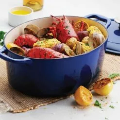 Gourmet 7 qt. Oval Enameled Cast Iron Dutch Oven in Gradated Cobalt with Lid by Tramontina -Cookware Sales Shop gradated cobalt tramontina dutch ovens 80131 078ds 40 1000