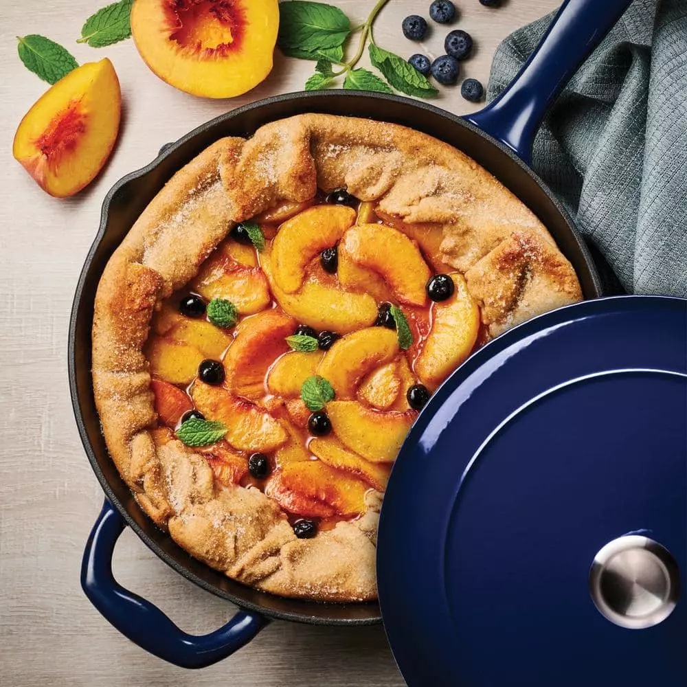 Gourmet 10 in. Enameled Cast Iron Skillet in Gradated Cobalt with Lid by Tramontina 6 Gourmet 10 in. Enameled Cast Iron Skillet in Gradated Cobalt with Lid by Tramontina - Image 4