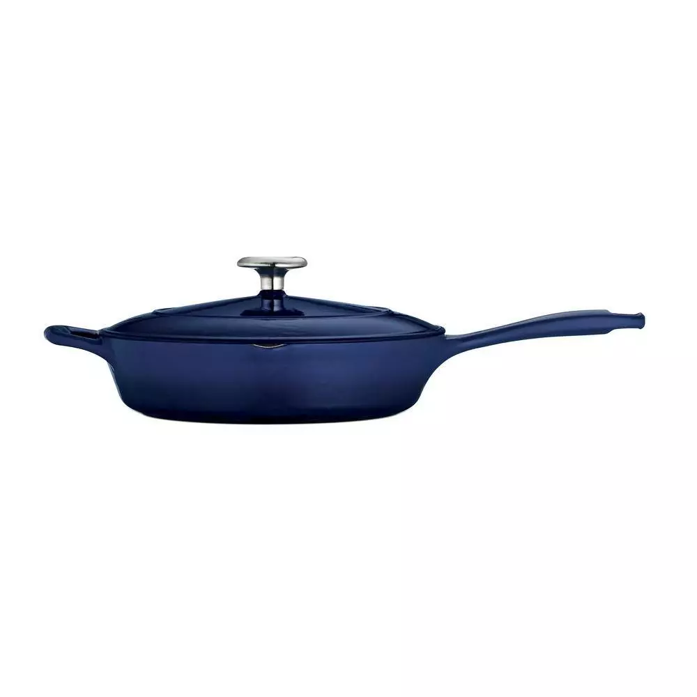 Gourmet 10 in. Enameled Cast Iron Skillet in Gradated Cobalt with Lid by Tramontina 5 Gourmet 10 in. Enameled Cast Iron Skillet in Gradated Cobalt with Lid by Tramontina - Image 3