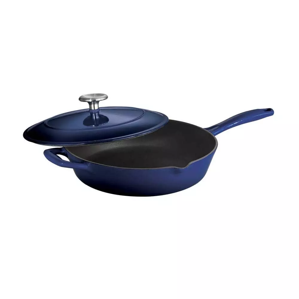 Gourmet 10 in. Enameled Cast Iron Skillet in Gradated Cobalt with Lid by Tramontina 3 Gourmet 10 in. Enameled Cast Iron Skillet in Gradated Cobalt with Lid by Tramontina