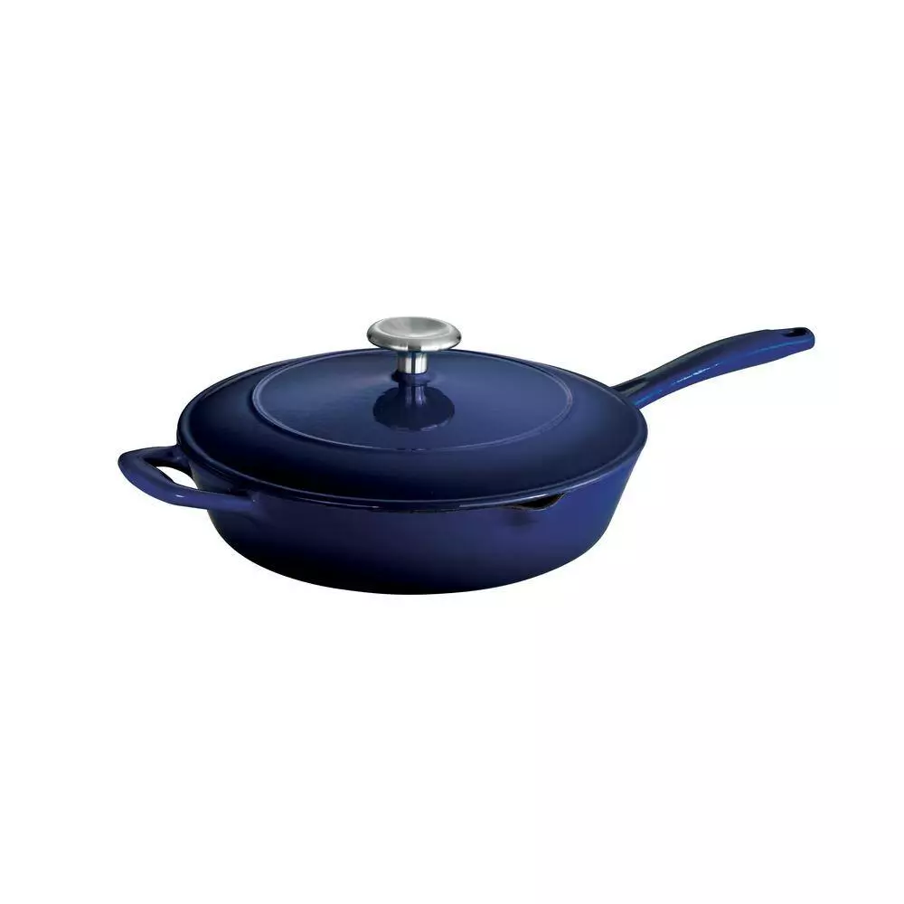 Gourmet 10 in. Enameled Cast Iron Skillet in Gradated Cobalt with Lid by Tramontina 4 Gourmet 10 in. Enameled Cast Iron Skillet in Gradated Cobalt with Lid by Tramontina - Image 2