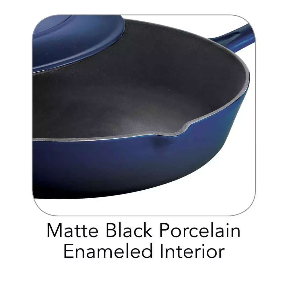 Gourmet 12 in. Enameled Cast Iron Skillet in Gradated Cobalt with Lid by Tramontina 7 Gourmet 12 in. Enameled Cast Iron Skillet in Gradated Cobalt with Lid by Tramontina - Image 5