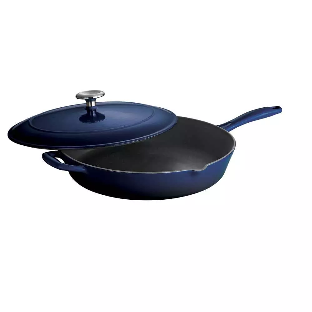 Gourmet 12 in. Enameled Cast Iron Skillet in Gradated Cobalt with Lid by Tramontina 3 Gourmet 12 in. Enameled Cast Iron Skillet in Gradated Cobalt with Lid by Tramontina