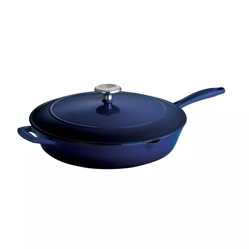 Gourmet 12 in. Enameled Cast Iron Skillet in Gradated Cobalt with Lid by Tramontina 5 Gourmet 12 in. Enameled Cast Iron Skillet in Gradated Cobalt with Lid by Tramontina - Image 3