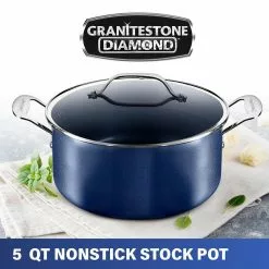 Classic Blue 5 qt. Aluminum Ultra-Durable Nonstick Diamond Infused Coating Stock Pot with Glass Lid by Granite Stone Diamond -Cookware Sales Shop granite stone diamond stock pots 7502 c3 1000