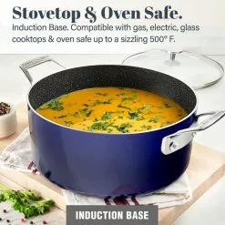 5 qt. Round Navy Aluminum Nonstick Ultra-Durable Mineral and Diamond Coating Gradient Brasier Stock Pot with Lid by GRANITESTONE 10 5 qt. Round Navy Aluminum Nonstick Ultra-Durable Mineral and Diamond Coating Gradient Brasier Stock Pot with Lid by GRANITESTONE -Cookware Sales Shop granitestone braisers 7504 4f 1000