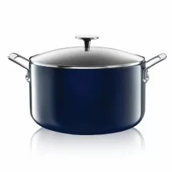 5 qt. Round Navy Aluminum Nonstick Ultra-Durable Mineral and Diamond Coating Gradient Brasier Stock Pot with Lid by GRANITESTONE