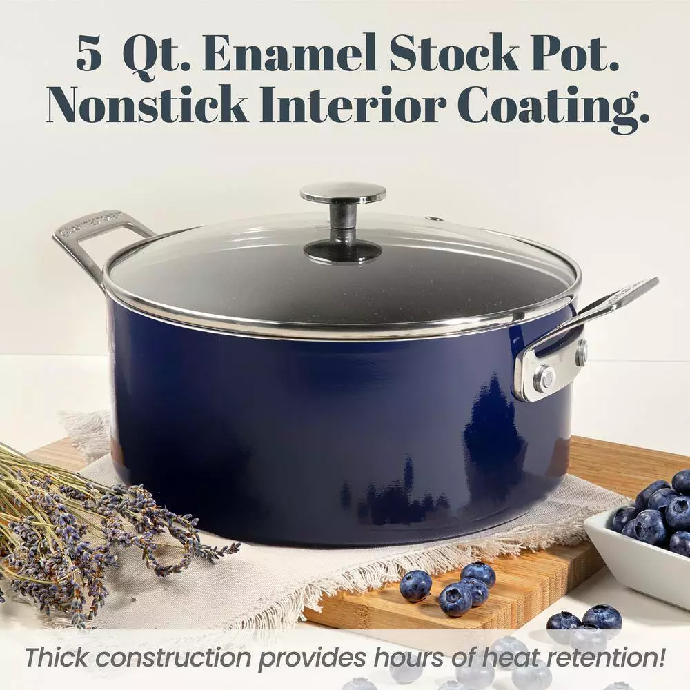 5 qt. Round Navy Aluminum Nonstick Ultra-Durable Mineral and Diamond Coating Gradient Brasier Stock Pot with Lid by GRANITESTONE 4 5 qt. Round Navy Aluminum Nonstick Ultra-Durable Mineral and Diamond Coating Gradient Brasier Stock Pot with Lid by GRANITESTONE - Image 2