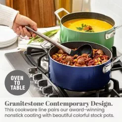 5 qt. Round Green Aluminum Nonstick Ultra-Durable Mineral and Diamond Coating Gradient Brasier Stock Pot with Lid by GRANITESTONE -Cookware Sales Shop granitestone braisers 7505 1f 1000