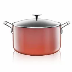 5 qt. Round Coral Aluminum Nonstick Ultra-Durable Mineral and Diamond Coating Gradient Brasier Stock Pot with Lid by GRANITESTONE