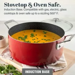 5 qt. Round Red Aluminum Nonstick Ultra-Durable Mineral and Diamond Coating Gradient Brasier Stock Pot with Lid by GRANITESTONE -Cookware Sales Shop granitestone braisers 7507 4f 1000