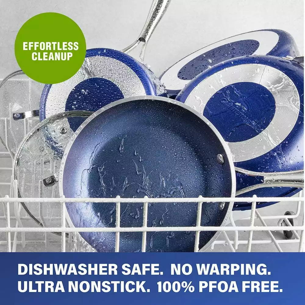 Classic Blue 2.5 qt. Aluminum Ultra-Durable Non-Stick Diamond Infused Saucepan with Glass Lid by GRANITESTONE 6 Classic Blue 2.5 qt. Aluminum Ultra-Durable Non-Stick Diamond Infused Saucepan with Glass Lid by GRANITESTONE - Image 4