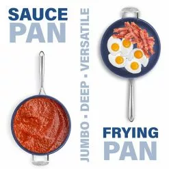 Classic Blue 5.5 qt. Aluminum Ultra-Durable Non-Stick Diamond Infused Deep Saute Pan with Glass Lid and Helper Handle by GRANITESTONE 11 Classic Blue 5.5 qt. Aluminum Ultra-Durable Non-Stick Diamond Infused Deep Saute Pan with Glass Lid and Helper Handle by GRANITESTONE -Cookware Sales Shop granitestone saute pans 7320 4f 1000