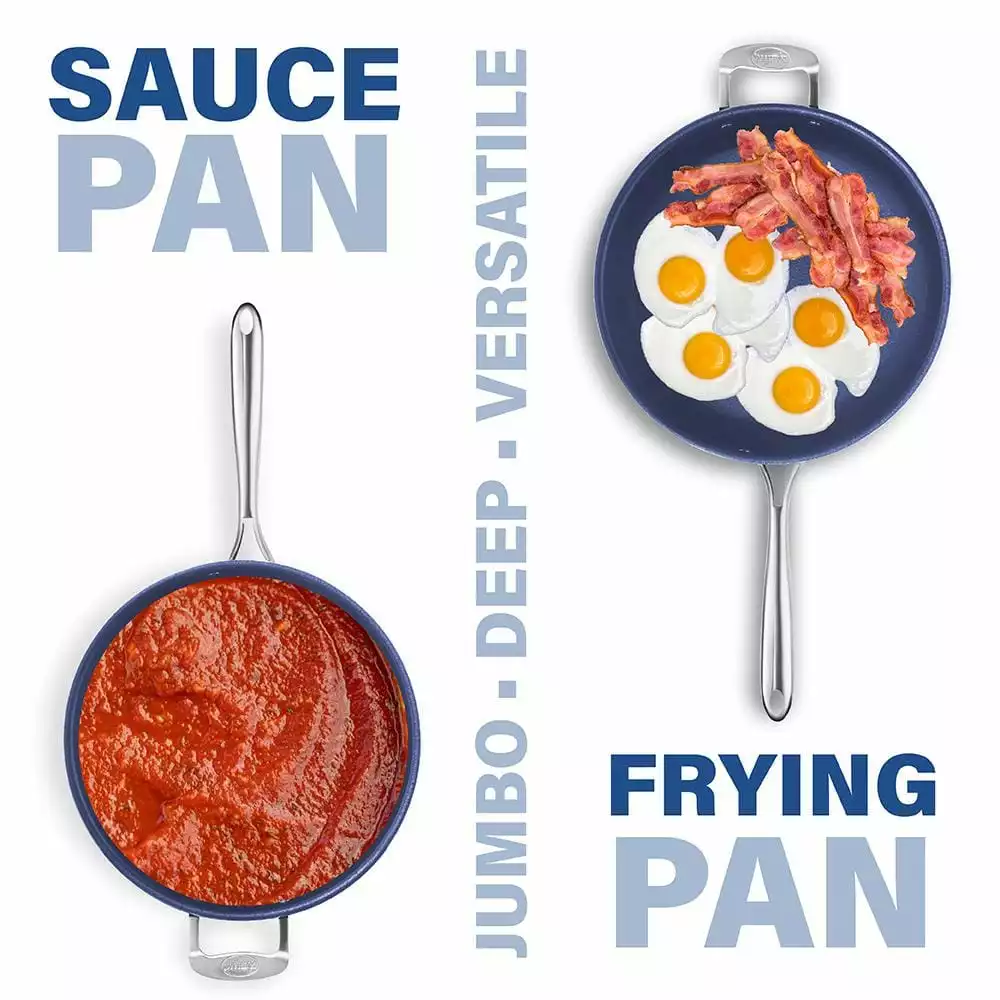 Classic Blue 5.5 qt. Aluminum Ultra-Durable Non-Stick Diamond Infused Deep Saute Pan with Glass Lid and Helper Handle by GRANITESTONE 5 Classic Blue 5.5 qt. Aluminum Ultra-Durable Non-Stick Diamond Infused Deep Saute Pan with Glass Lid and Helper Handle by GRANITESTONE - Image 3