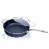 Classic Blue 5.5 qt. Aluminum Ultra-Durable Non-Stick Diamond Infused Deep Saute Pan with Glass Lid and Helper Handle by GRANITESTONE 1 Classic Blue 5.5 qt. Aluminum Ultra-Durable Non-Stick Diamond Infused Deep Saute Pan with Glass Lid and Helper Handle by GRANITESTONE -Cookware Sales Shop granitestone saute pans 7320 64 1000