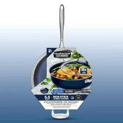 Classic Blue 5.5 qt. Aluminum Ultra-Durable Non-Stick Diamond Infused Deep Saute Pan with Glass Lid and Helper Handle by GRANITESTONE 15 Classic Blue 5.5 qt. Aluminum Ultra-Durable Non-Stick Diamond Infused Deep Saute Pan with Glass Lid and Helper Handle by GRANITESTONE -Cookware Sales Shop granitestone saute pans 7320 76 1000