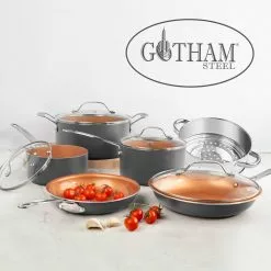 10-Piece Aluminum Ti-Ceramic Nonstick Round Cookware Set with Lids in Graphite by Gotham Steel -Cookware Sales Shop graphite gotham steel pot pan sets 1129 c3 1000