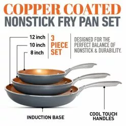 Professional 3-Piece Aluminum Ti-Ceramic Nonstick Coating Frying Pan Set in Charcoal (8 in., 10 in., and 12 in.) by Gotham Steel -Cookware Sales Shop graphite gotham steel skillets 7770 4f 1000