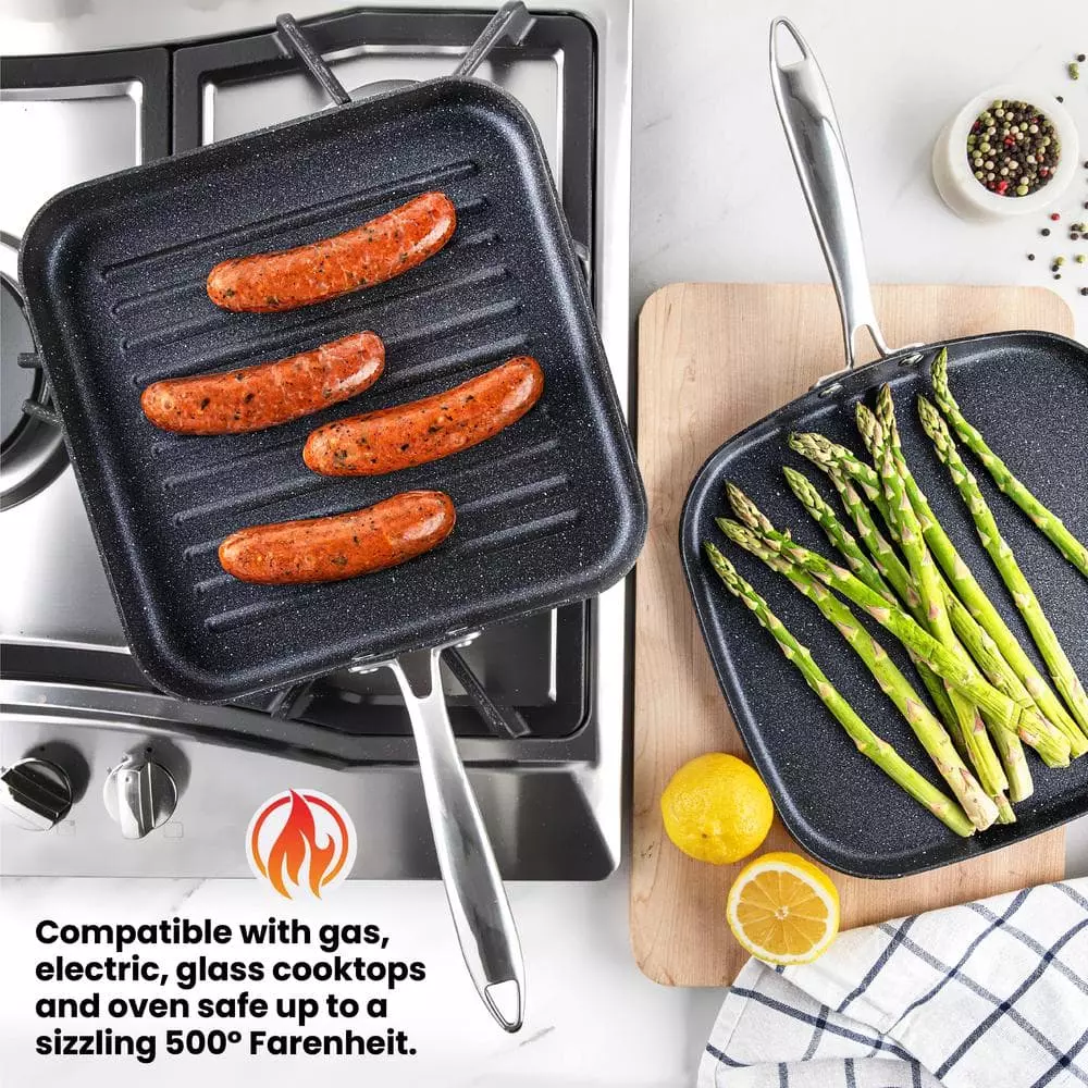 Professional 2-Piece 10.5 in. Hard-Anodized Aluminum Ultimate Nonstick Diamond Infused Grill and Griddle Pans Set by Granite Stone Diamond 6 Professional 2-Piece 10.5 in. Hard-Anodized Aluminum Ultimate Nonstick Diamond Infused Grill and Griddle Pans Set by Granite Stone Diamond - Image 4