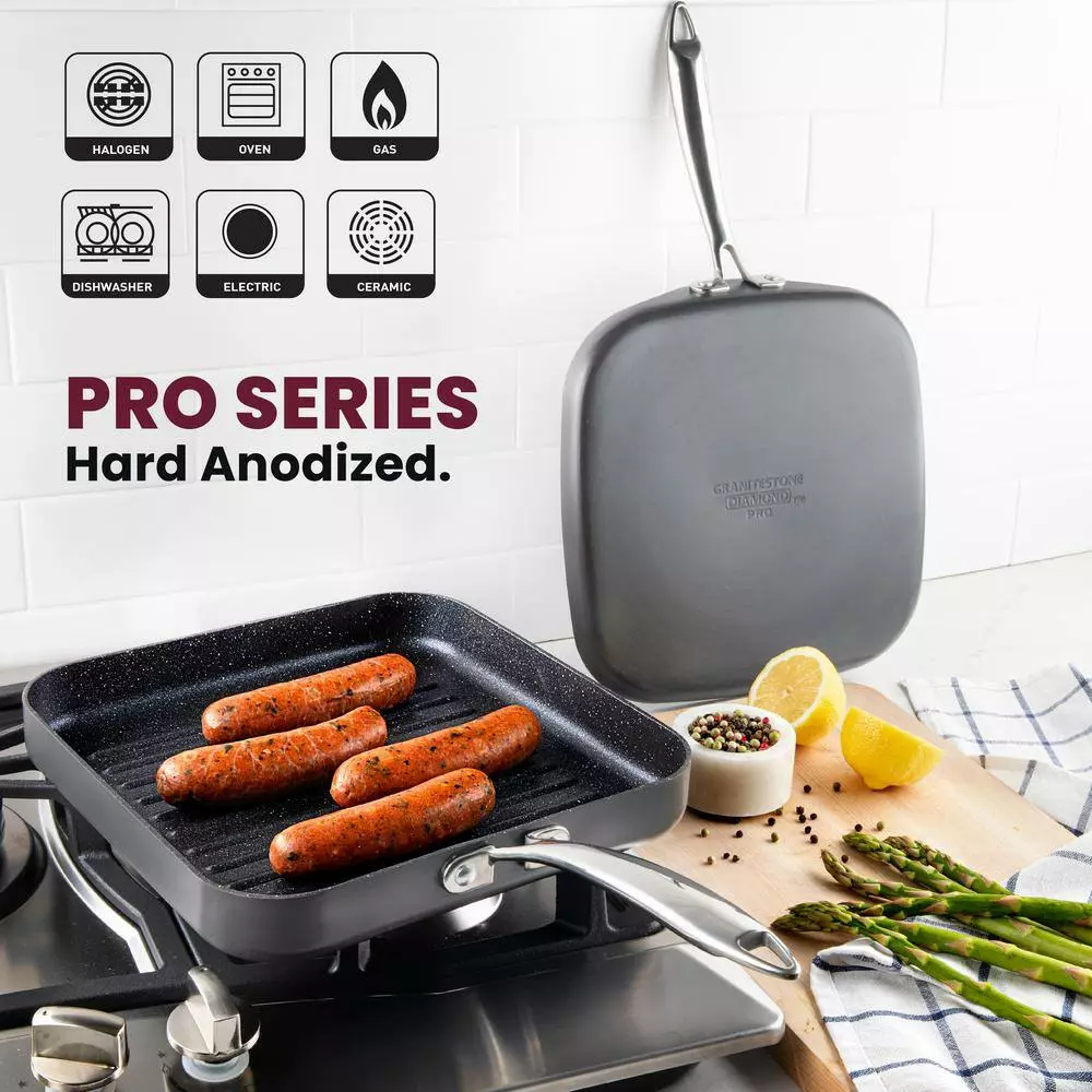 Professional 2-Piece 10.5 in. Hard-Anodized Aluminum Ultimate Nonstick Diamond Infused Grill and Griddle Pans Set by Granite Stone Diamond 7 Professional 2-Piece 10.5 in. Hard-Anodized Aluminum Ultimate Nonstick Diamond Infused Grill and Griddle Pans Set by Granite Stone Diamond - Image 5