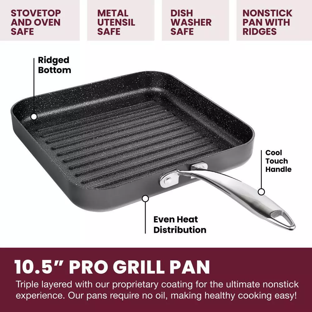 Professional 2-Piece 10.5 in. Hard-Anodized Aluminum Ultimate Nonstick Diamond Infused Grill and Griddle Pans Set by Granite Stone Diamond 5 Professional 2-Piece 10.5 in. Hard-Anodized Aluminum Ultimate Nonstick Diamond Infused Grill and Griddle Pans Set by Granite Stone Diamond - Image 3