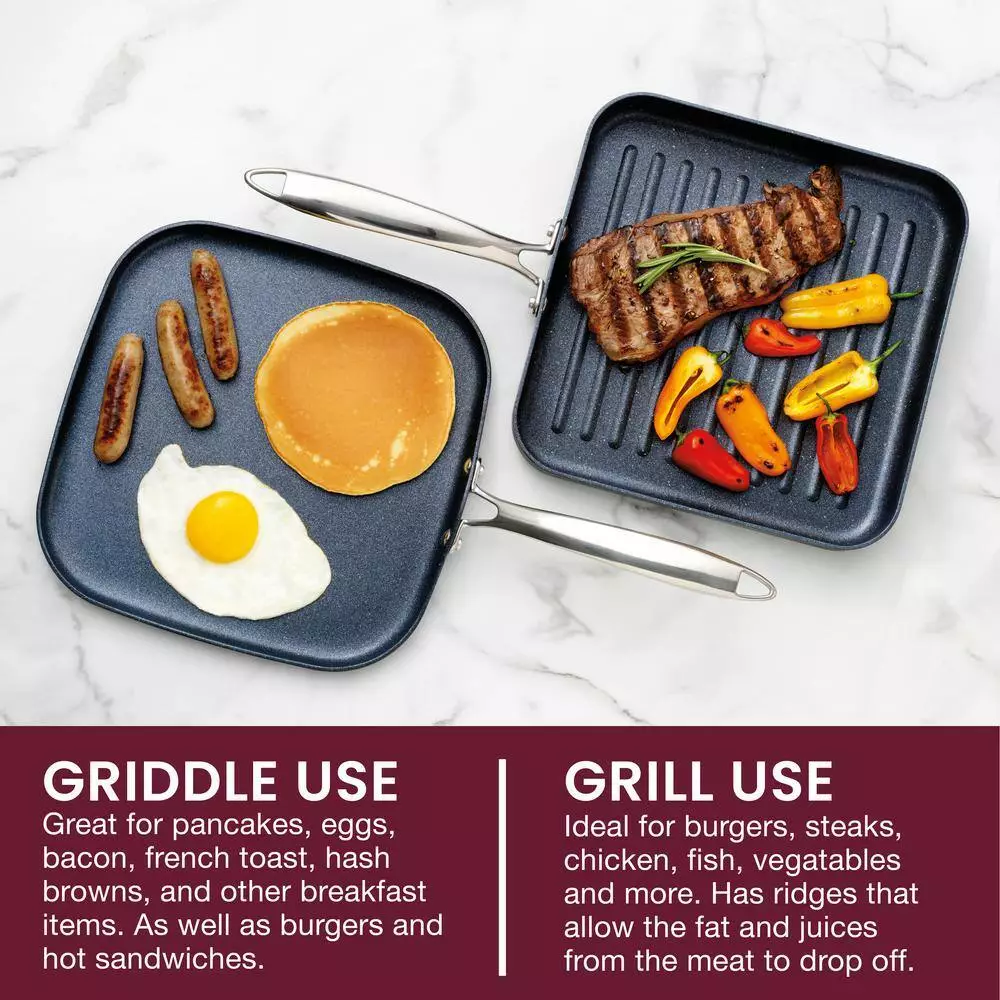 Professional 2-Piece 10.5 in. Hard-Anodized Aluminum Ultimate Nonstick Diamond Infused Grill and Griddle Pans Set by Granite Stone Diamond 8 Professional 2-Piece 10.5 in. Hard-Anodized Aluminum Ultimate Nonstick Diamond Infused Grill and Griddle Pans Set by Granite Stone Diamond - Image 6