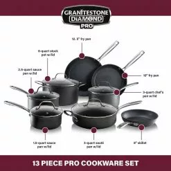 Professional 13-Piece Aluminum Hard Anodized Diamond and Mineral Coating Nonstick Premium Cookware Set by GRANITESTONE -Cookware Sales Shop graphite granitestone pot pan sets 2831 40 1000