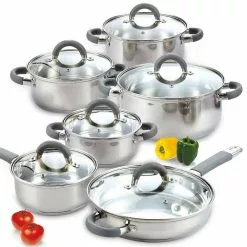 12-Piece Stainless Steel Cookware Set in Gray and Stainless Steel by Cook N Home