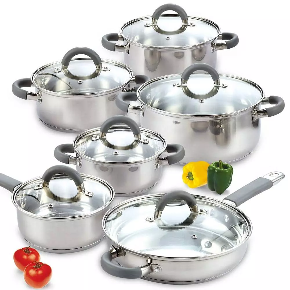 12-Piece Stainless Steel Cookware Set in Gray and Stainless Steel by Cook N Home 3 12-Piece Stainless Steel Cookware Set in Gray and Stainless Steel by Cook N Home