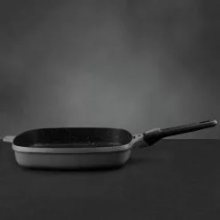 GEM Stay Cool 11 in. Cast Aluminum Nonstick Grill Pan in Gray by BergHOFF -Cookware Sales Shop gray berghoff grill pans 2307431 1f 1000