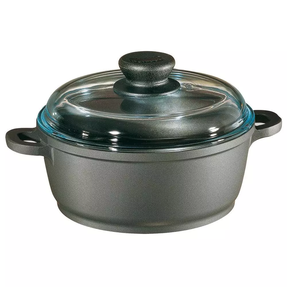 Tradition 2.5 qt. Round Cast Aluminum Nonstick Dutch Oven in Gray with Glass Lid by Berndes 3 Tradition 2.5 qt. Round Cast Aluminum Nonstick Dutch Oven in Gray with Glass Lid by Berndes