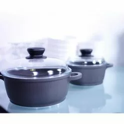 Tradition 7.5 qt. Round Cast Aluminum Nonstick Dutch Oven in Gray with Glass Lid by Berndes -Cookware Sales Shop gray berndes dutch ovens 674030 31 1000