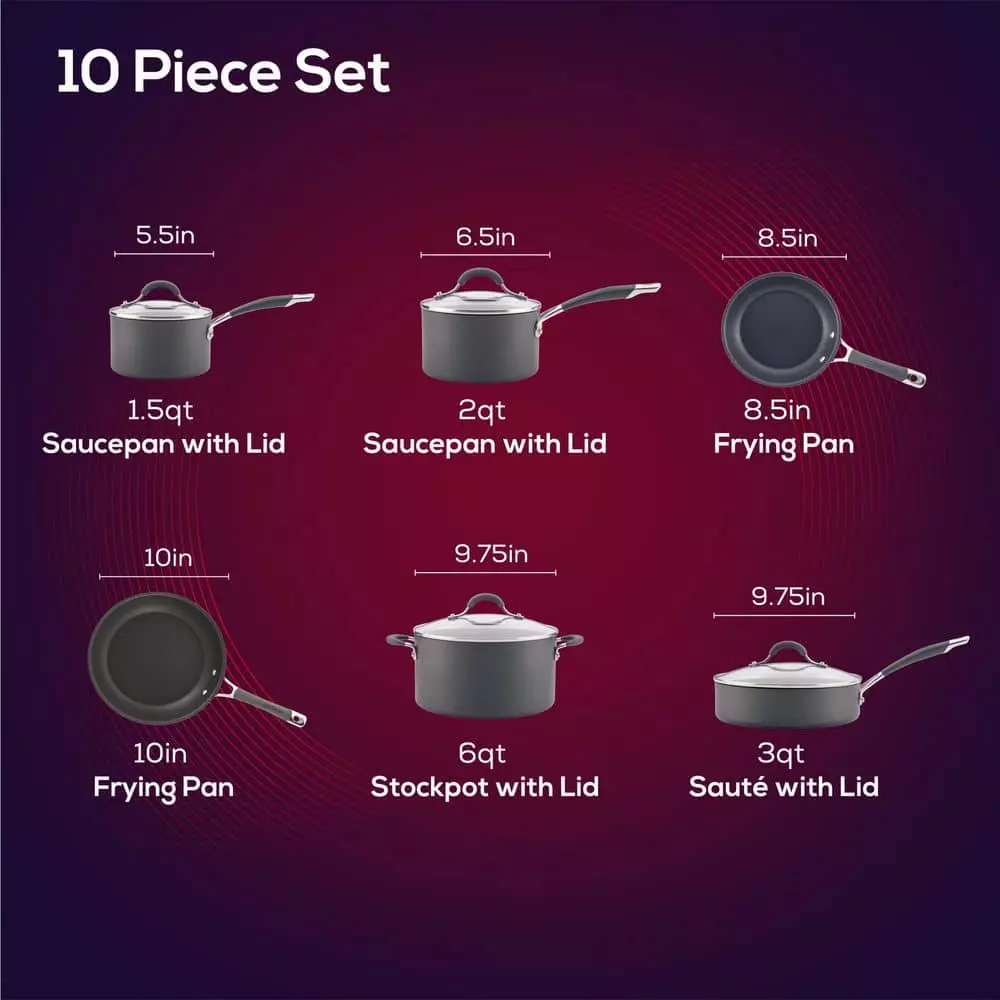 Radiance 10-Piece Hard-Anodized Aluminum Nonstick Cookware Set in Gray by Circulon 4 Radiance 10-Piece Hard-Anodized Aluminum Nonstick Cookware Set in Gray by Circulon - Image 2