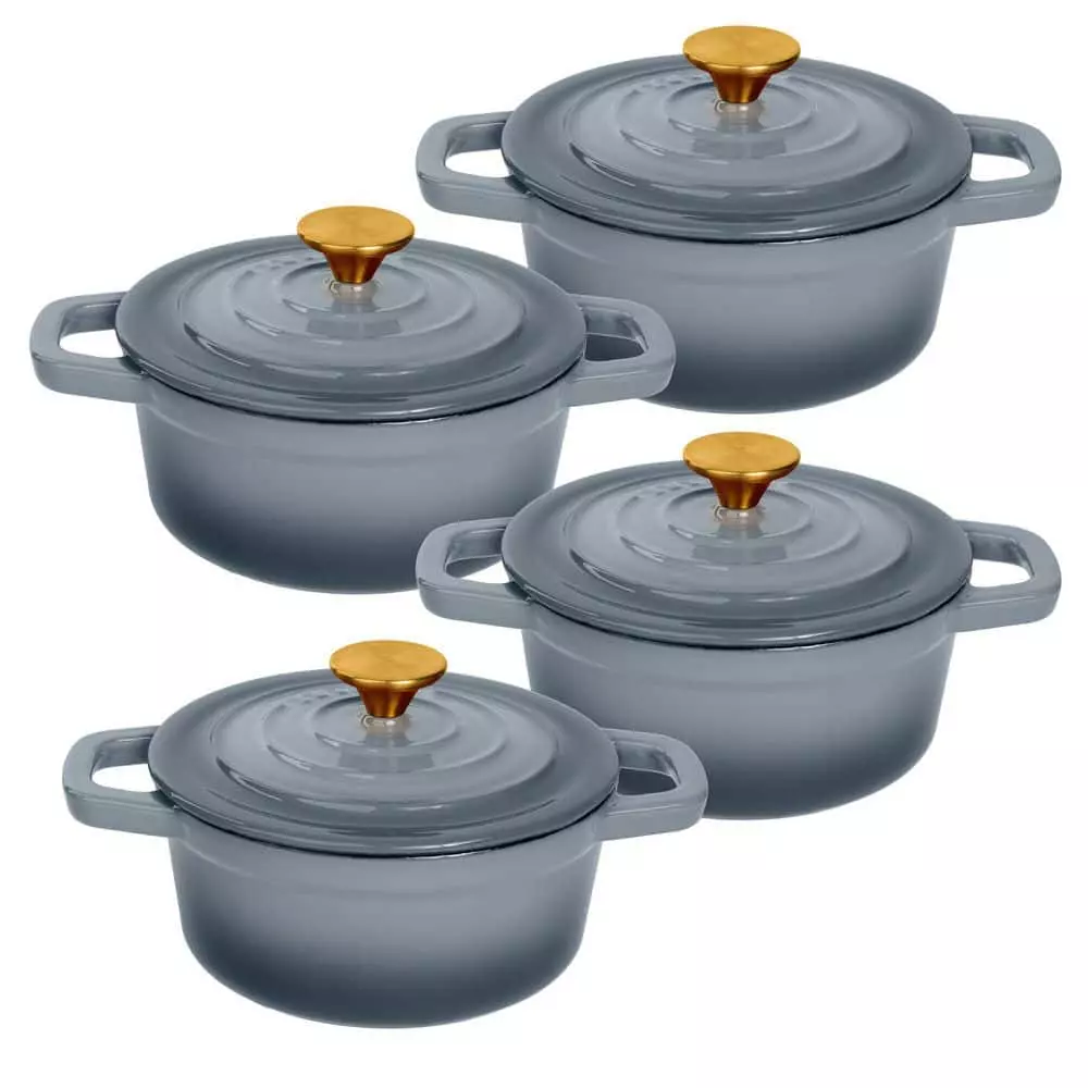 0.25 qt. Round Cast Iron Enameled Gray Mini Cocotte with Lid (Set of 4) by LEXI HOME 3 0.25 qt. Round Cast Iron Enameled Gray Mini Cocotte with Lid (Set of 4) by LEXI HOME