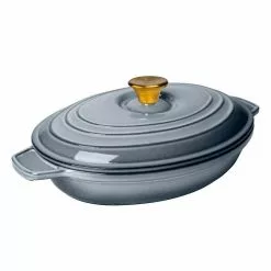 1 qt. Oval Cast Iron Enameled Gray 9 in. Casserole with Lid by LEXI HOME