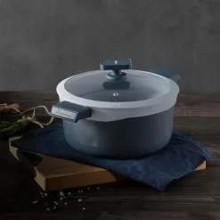 Gastro Ceramic Cast Aluminum 4.8 qt. Dutch Oven with Tempered Glass Lid by MasterPRO 15 Gastro Ceramic Cast Aluminum 4.8 qt. Dutch Oven with Tempered Glass Lid by MasterPRO -Cookware Sales Shop gray dutch ovens mpus14026gry fa 1000